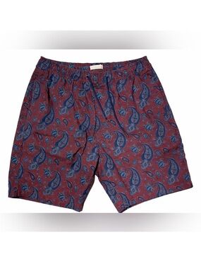 Michael Brandon Paisley Print Drawstring Shorts Mens Medium Burgundy Blue Casual